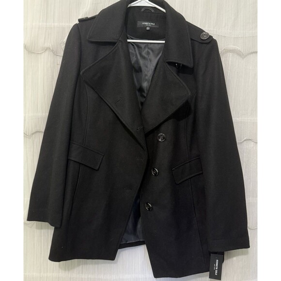 Kenneth Cole New York Wool Blend Pea Coat Women’s 2X Black Asymmetrical Button - Picture 6 of 12